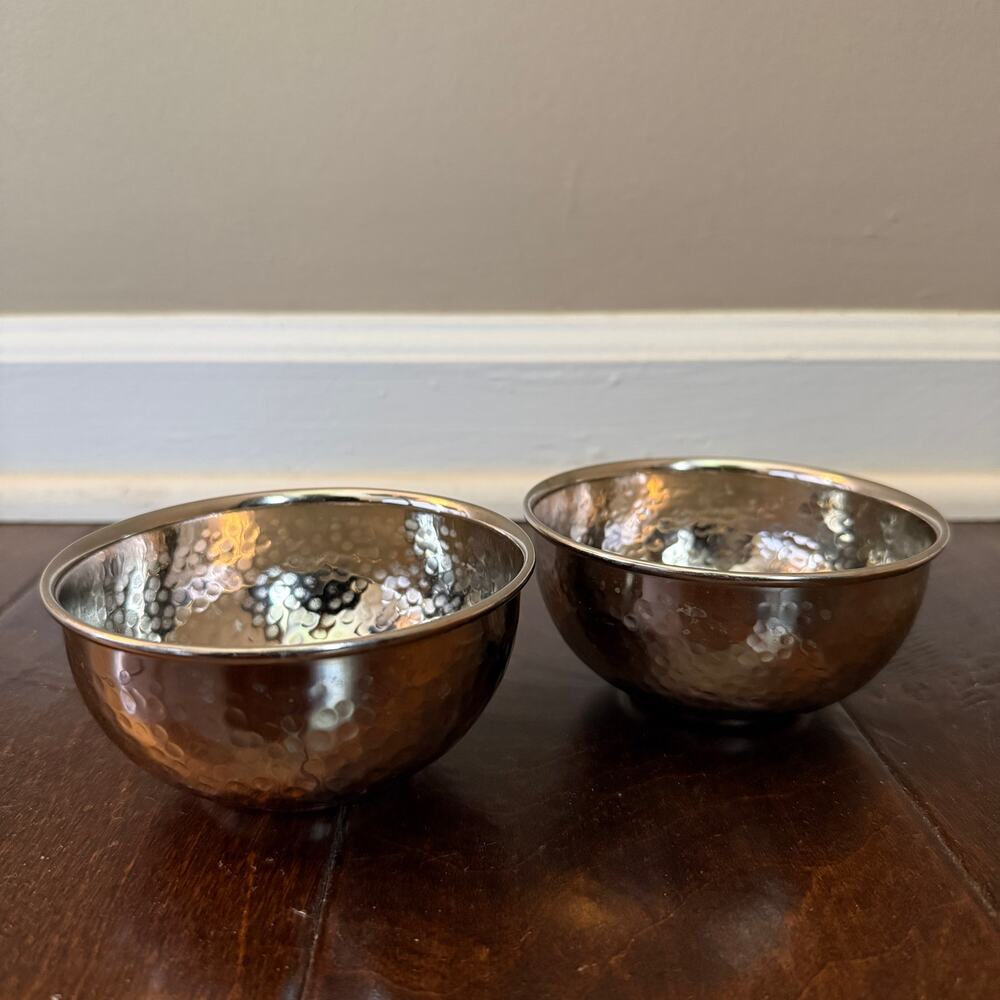 Set of 2 Vintage Hammered Stainless Prep Bowls Ina Garten Kitchen Style